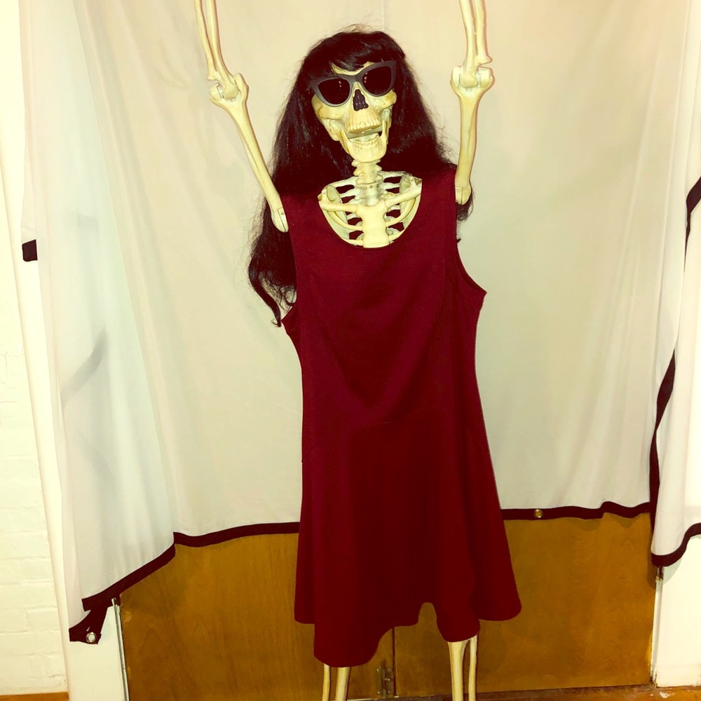 Burgundy Cotton Blend A-Line Dress